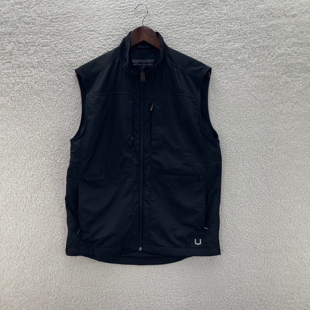 SCOTTeVEST Travel Vest Mens M Black Pockets TEC Performance Preppy Golf Outdoor